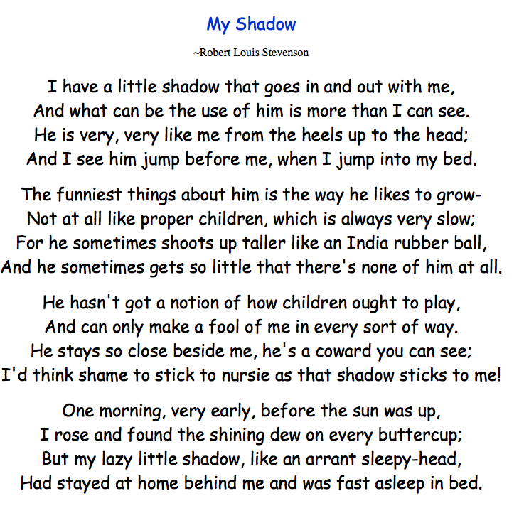 My Shadow by Robert Louis Stevenson | AMCSIZE