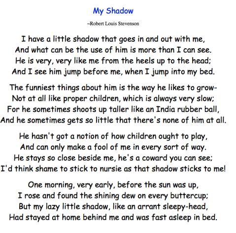 My Shadow by Robert Louis Stevenson AMCSIZE